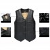 Mens FLeece Liner Winter Warm Black Faux Leather Vest Business Casual Sleeveless Waistcoat