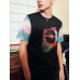 Mens Paint Music CDs Tie Dye Print Casual Short Sleeve T  Shirts