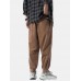 Mens Corduroy Seam Detail Solid Color Drawstring Elastic Cuffed Pants