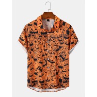 Mens Halloween Pumpkin Evil Face Print Short Sleeve All Matched Shirts