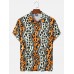 Mens Leopard Print Chest Pocket Street Short Sleeve Shirts