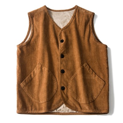 Men SingleBreasted Corduroy Vintage Vest