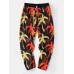 Mens Maple Leaf Print Drawstring Casual Pants