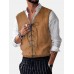 Mens Vintage V Neck Drawstring Solid Color Casual Vest