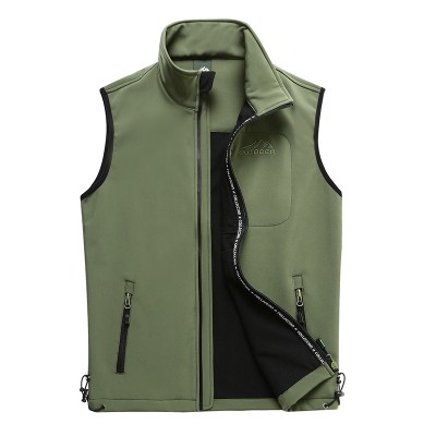 Mens Outdoor Soft Shell Sport Warm Solid Color Stand Collar Sleeveless Vest