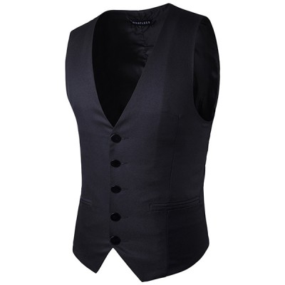 Formal Business Gentleman Slim Fit Single  breasted Pure Color Fashion Waistcoat Men Suit Vest