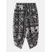 Mens Ethnic Style Print Drawdtring Asymmetrical Harem Pants