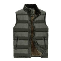 Mens Casual Thick Warm Fleece Stand Collar Solid Color Outdoor Vest