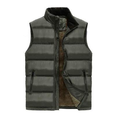 Mens Casual Thick Warm Fleece Stand Collar Solid Color Outdoor Vest