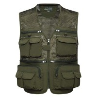 Mens Outdoor Fishing Spring Autumn Multi  pocket Mesh Photojournalist Loose Vest Waistcoat