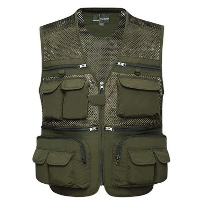 Mens Outdoor Fishing Spring Autumn Multi  pocket Mesh Photojournalist Loose Vest Waistcoat