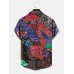 Mens Multicolor Paisley Asymmetric Stitching Short Sleeve Shirts