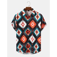 Mens Retro Geometric Print Hem Cuff All Matched Shirts