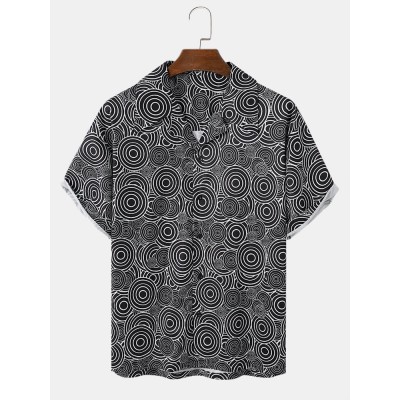Mens Loop Overlay Print Buttons Short Sleeve Shirts