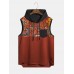 Mens Vintage Geometric Print Stitching Hem Sleeveless Hooded Tanks