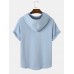 Mens Textured Solid Color Short Sleeve Drawstring Hooded T  Shirts