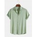 Mens Pure Color Textured Lapel Daily Short Sleeve Shirts