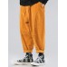 Mens Solid Color Corduroy Multi Pocket Loose Drawstring Pants