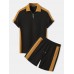 Mens Contrast Patchwork Zip Golf Shirt Knitted Two Pieces Outfits