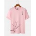 Mens Cherry Blossoms Print Japanese Style Cotton Short Sleeve T  Shirts