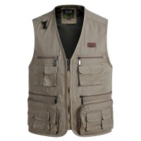 Mens Multi Big Pockets Outdoor Fishing Vest Solid Color Photographic Waistcoats