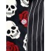 Mens Rose Skull Print Pinstripe Patchwork Short Sleeve Shirts