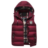 Winter Casual Thick Warm Detachable Hooded Quilted Vest Sleeveless Coat for Men