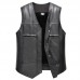 Mens FLeece Liner Winter Warm Black Faux Leather Vest Business Casual Sleeveless Waistcoat