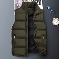 Mens Down Cotton Padded Stand Collar Solid Color Casual Thick Vest Coats
