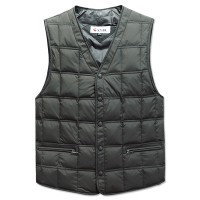 Mens Winter Middle Aged Elderly V Neck Solid Color Warm Down Vest