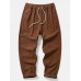 Men Corduroy Solid Loose Straight Drawstring Waist Casual Pants