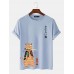 Mens Carp Warrior Cat Print Japanese Style Short Sleeve T  Shirts