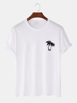 Mens 100  Cotton Coconut Tree Chest Print Holiday Short Sleeve T  Shirts