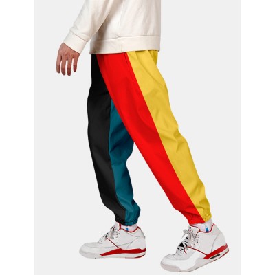 Mens Contrast Drawstring Waist Cuffed Jogger Pants With Pocket