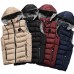 Mens Winter Thick Warm Cotton Padded Stitching Hooded Solid Color Vest