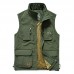 Mens Fleece Lining Thickened Warm Multi Pockets Solid Color Sleeveless Outdoor Vest