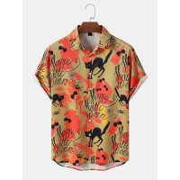 Mens Halloween Funny Print Overlay Short Sleeve All Matched Shirts