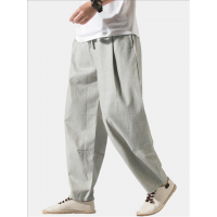 Mens Solid Color Cotton Relaxed Fit Basic Drawstring Pants With Pocket