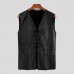 Mens Vintage V Neck Drawstring Solid Color Casual Vest