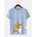 Mens Cute Cat Graphic Crew Neck Cotton Short Sleeve T  Shirts