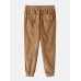 Mens Corduroy Seam Detail Solid Color Drawstring Elastic Cuffed Pants