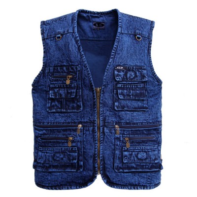 Mens Denim Multi  pocket Fishing Photography Outdoor Casual Vest