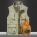 Mens Fleece Lining Thickened Warm Multi Pockets Solid Color Sleeveless Outdoor Vest