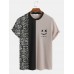 Mens Geometric Funny Face Print Patchwork Knit Short Sleeve T  Shirts