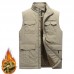 Mens Mutil Pockets Outdoor Fleece Liner Thickened Warm Vest Stand Collar Winter Sleeveless Coat