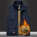 Mens Fleece Lining Thickened Warm Multi Pockets Solid Color Sleeveless Outdoor Vest