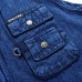 Mens Denim Photography Blue Zipper Multi Pockets Fishing Outdoor Casual Vest