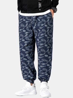 Mens Paisley Print Drawstring Ethnic Style Jogger Pants With Pocket